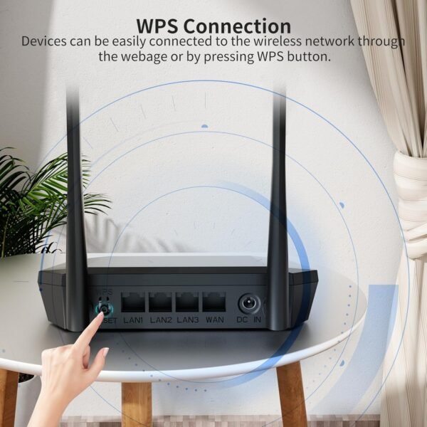 N300 Easy Setup Wireless Wi-Fi Router Smart Home Internet Router 2 x High Power Antennas, Supports Access Point, WISP, Up to 300Mbps