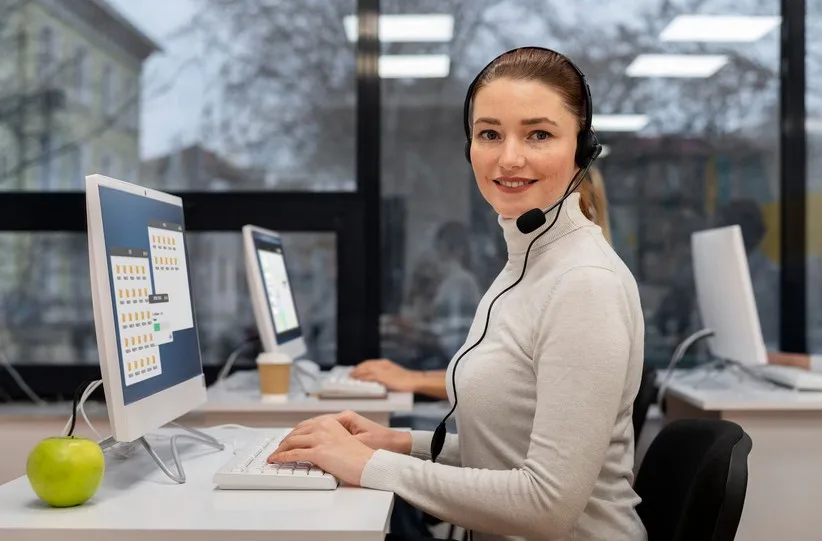 Support team assisting a customer